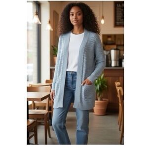 L.L Bean Woven Knit Open Cardigan Sweater